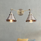 Tapered Umbrella Iron Wall Mount Light Industrial Vintage 2 Heads Farmhouse Wall Mount Light in Black/Brass