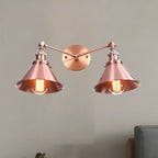 Tapered Umbrella Iron Wall Mount Light Industrial Vintage 2 Heads Farmhouse Wall Mount Light in Black/Brass