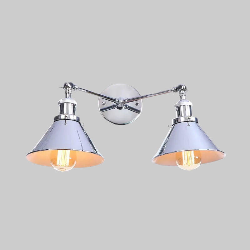 Tapered Umbrella Iron Wall Mount Light Industrial Vintage 2 Heads Farmhouse Wall Mount Light in Black/Brass