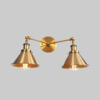 Tapered Umbrella Iron Wall Mount Light Industrial Vintage 2 Heads Farmhouse Wall Mount Light in Black/Brass