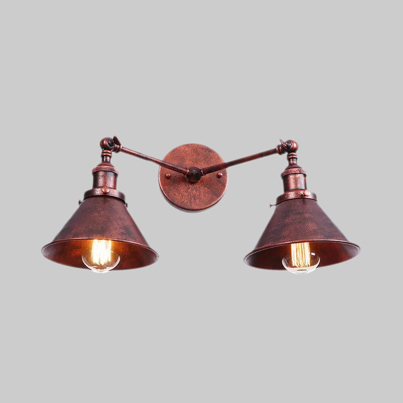 Tapered Umbrella Iron Wall Mount Light Industrial Vintage 2 Heads Farmhouse Wall Mount Light in Black/Brass