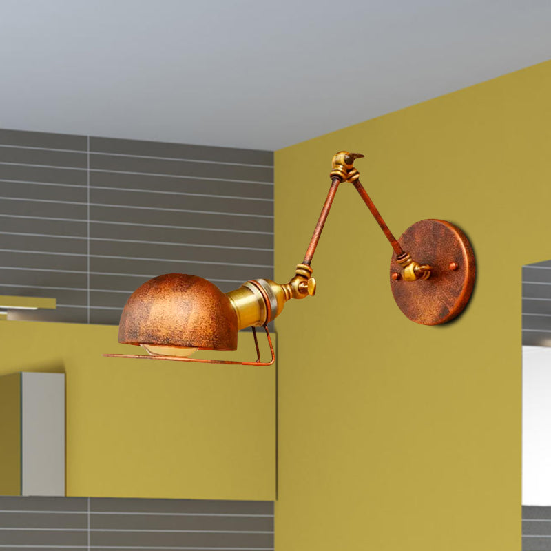 Vintage Industrial Bowl Wall Lamp 1 Light Iron Wall Lamp with Rotatable Arm in Black/Metal