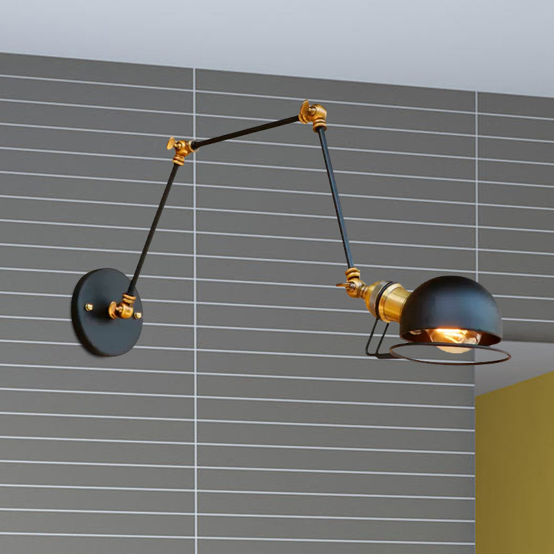 Vintage Industrial Bowl Wall Lamp 1 Light Iron Wall Lamp with Rotatable Arm in Black/Metal