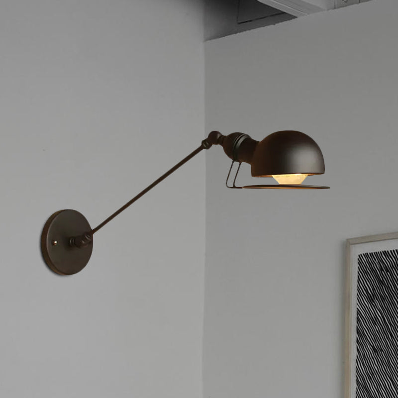 Vintage Industrial Bowl Wall Lamp 1 Light Iron Wall Lamp with Rotatable Arm in Black/Metal