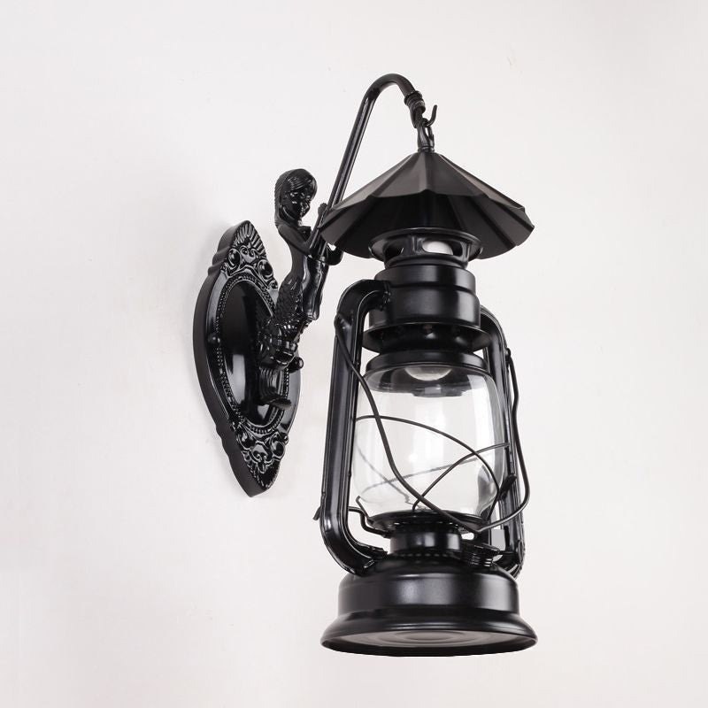 Kerosene Clear Glass Wall Lamp Coast Single Bulb Living Room Sconces Lamp in Black/Antique Brass