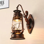 One Bulb Wall Lamp with Lantern Shade Clear Glass Coast Bedroom Wall Lamp in Black/Antique Brass/Aged Copper with Mermaid