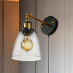 Tapered Bedroom Wall Light Lighting Decoration Rustic Clear Glass 1 Light Black Wall Lamp with Plug Cable