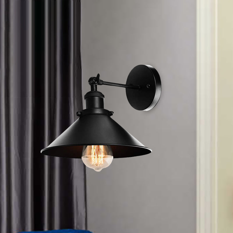 Metallic Cone Wall Lamp Light Loft Style 1 Light Living Room Adjustable Wall Mount Light in Black, 2 Pack