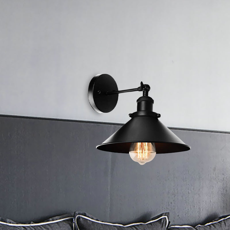 Metallic Cone Wall Lamp Light Loft Style 1 Light Living Room Adjustable Wall Mount Light in Black, 2 Pack