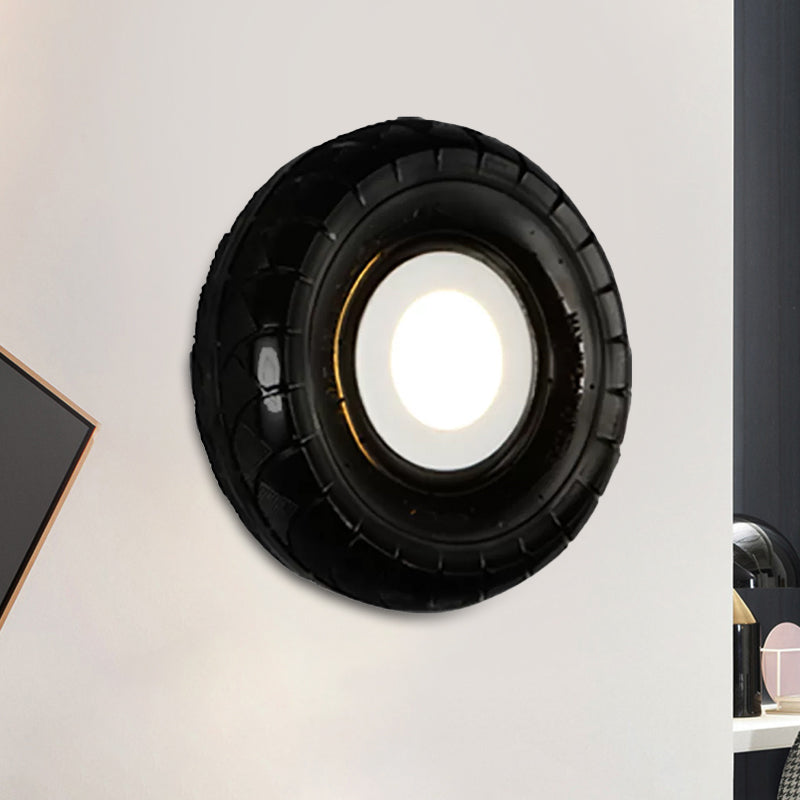 Tyre Metallic Wall Light Farmhouse Style LED Corridor Wall Mount Lighting in Black, 10"/16" Width