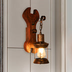 Rust One-Light Wall Light Coastal Clear Glass Lantern Lighting Fixture with Wood Back Plate