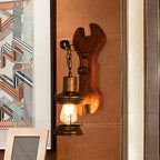 Rust One-Light Wall Light Coastal Clear Glass Lantern Lighting Fixture with Wood Back Plate