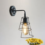 Vintage Style Conic Cage Wall Lamp with Curved Arm 1 Light Metal Wall Lamp in Black/White