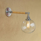 Vintage Orb Wall Light Fixture 1 Lamp Clear Glass Wall Lamp in Chrome for Bathroom, 8"/4"/6" Wide Wooden Arm