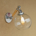 Vintage Orb Wall Light Fixture 1 Lamp Clear Glass Wall Lamp in Chrome for Bathroom, 8"/4"/6" Wide Wooden Arm