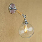 Vintage Orb Wall Light Fixture 1 Lamp Clear Glass Wall Lamp in Chrome for Bathroom, 8"/4"/6" Wide Wooden Arm