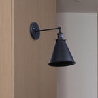 Black/Rust 1 Head Wall Lamp Farmhouse Style Wrought Iron Conical Adjustable Wall Light Fixture for Outdoor