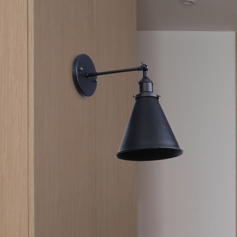 Black/Rust 1 Head Wall Lamp Farmhouse Style Wrought Iron Conical Adjustable Wall Light Fixture for Outdoor