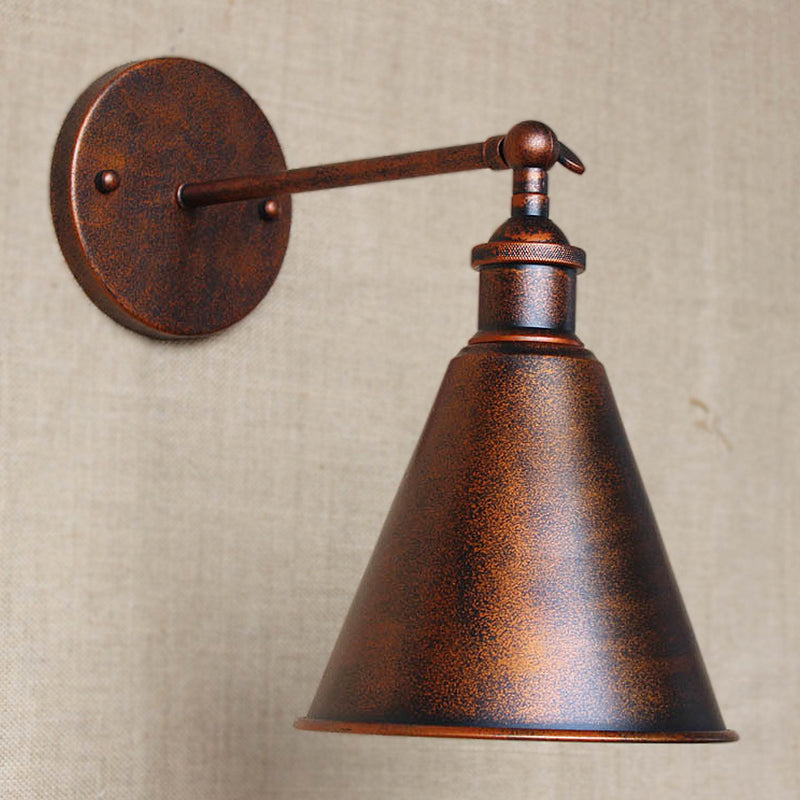 Black/Rust 1 Head Wall Lamp Farmhouse Style Wrought Iron Conical Adjustable Wall Light Fixture for Outdoor
