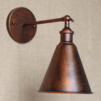 Black/Rust 1 Head Wall Lamp Farmhouse Style Wrought Iron Conical Adjustable Wall Light Fixture for Outdoor