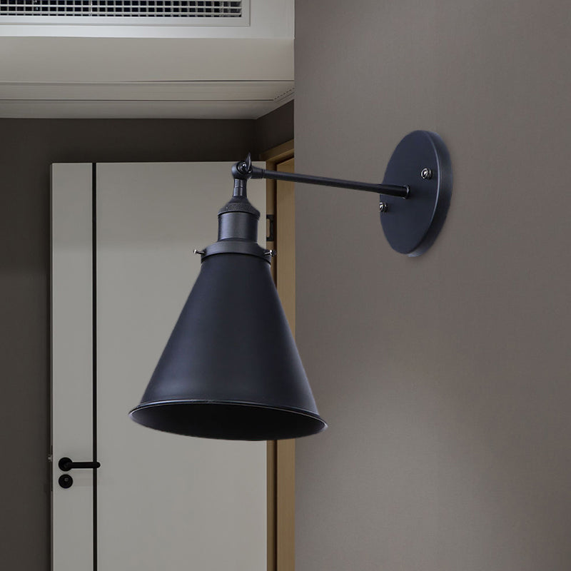 Black/Rust 1 Head Wall Lamp Farmhouse Style Wrought Iron Conical Adjustable Wall Light Fixture for Outdoor