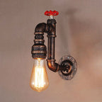 Rustic Style Pipe Wall Sconce with Valve Wheel 1 Bulb Wrought Iron Wall Mounted Light in Bronze