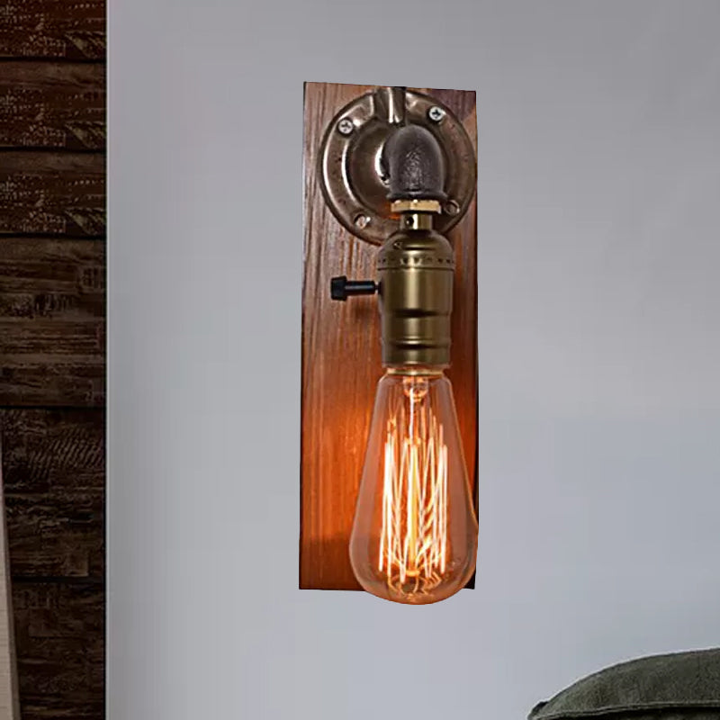 Open Bulb Living Room Wall Lamp Vintage Metal 1 Light Aged Brass Wall Light Lighting with Rectangular Backplate