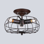 Weathered Copper Wall Lamp with Cage Shade Antique Style Wrought Iron 3 Lights Indoor Wall Lighting