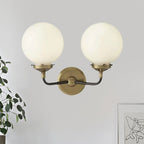 Modern Globe Shade Wall Lamp Fixture 1/2-Bulb Opal Glass Sconce Light in Antique Brass/Chrome