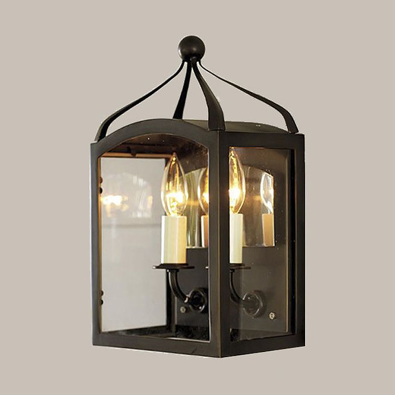 Old Brass Candle Wall Lamp with Metal Cage Shade 2 Lights Vintage Wall Light for Hallway
