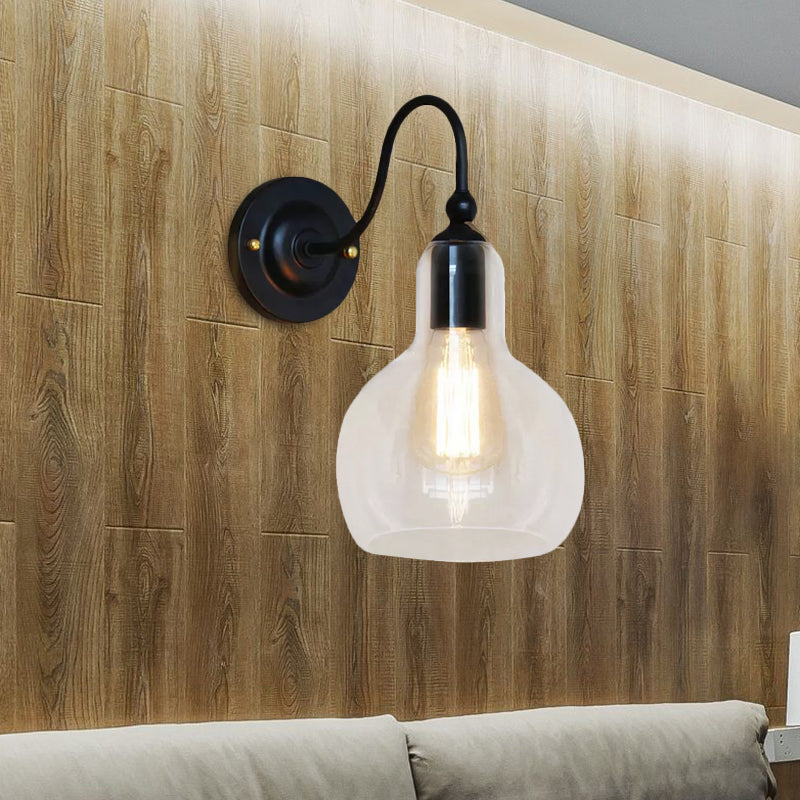 One Pear Wall Light with Pumpkin Shade Clear Glass Industrial Corridor Wall Lamp in Black