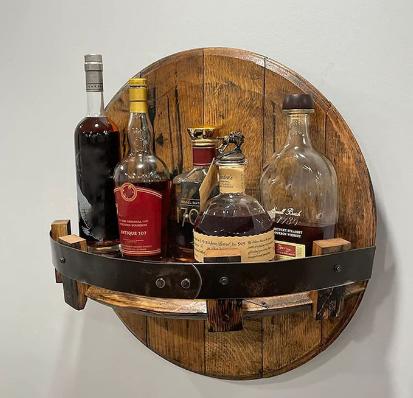 Bourbon Whiskey Barrel Shelf - Rustic Bar Accessories