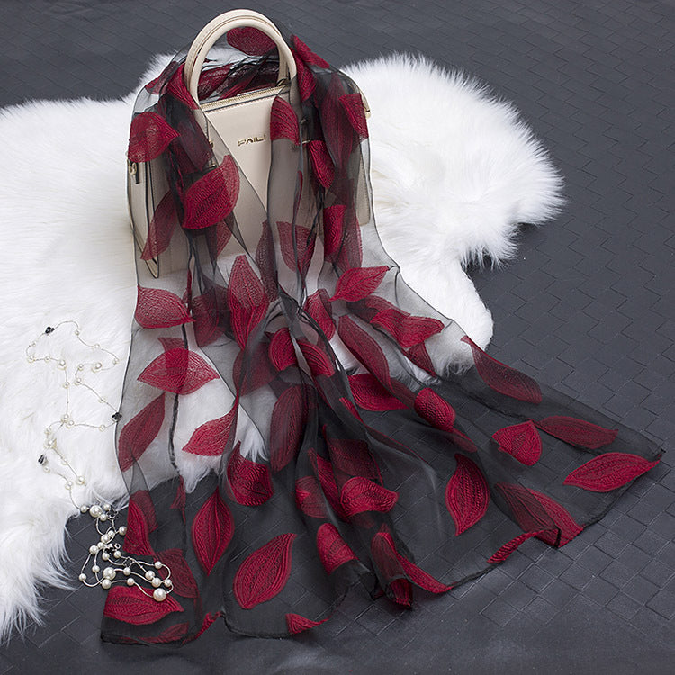 Silk scarf with cut flowers hollow motif