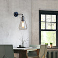 Rustic Style Tapered Shade Wall Lighting Fixture Single Gloss Clear Glass Wall Lamp in Black for Kitchen