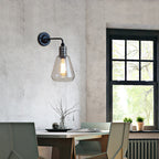 Rustic Style Tapered Shade Wall Lighting Fixture Single Gloss Clear Glass Wall Lamp in Black for Kitchen