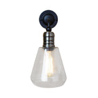Rustic Style Tapered Shade Wall Lighting Fixture Single Gloss Clear Glass Wall Lamp in Black for Kitchen