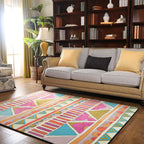Colorful Geometric Southwest Rug Polyester Carpet with Flowers Non-Slip Backing Power Loom Indoor Rug