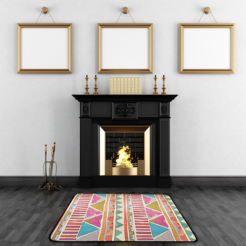 Colorful Geometric Southwest Rug Polyester Carpet with Flowers Non-Slip Backing Power Loom Indoor Rug