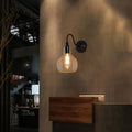 One Pear Wall Light with Pumpkin Shade Clear Glass Industrial Corridor Wall Lamp in Black