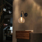 One Pear Wall Light with Pumpkin Shade Clear Glass Industrial Corridor Wall Lamp in Black