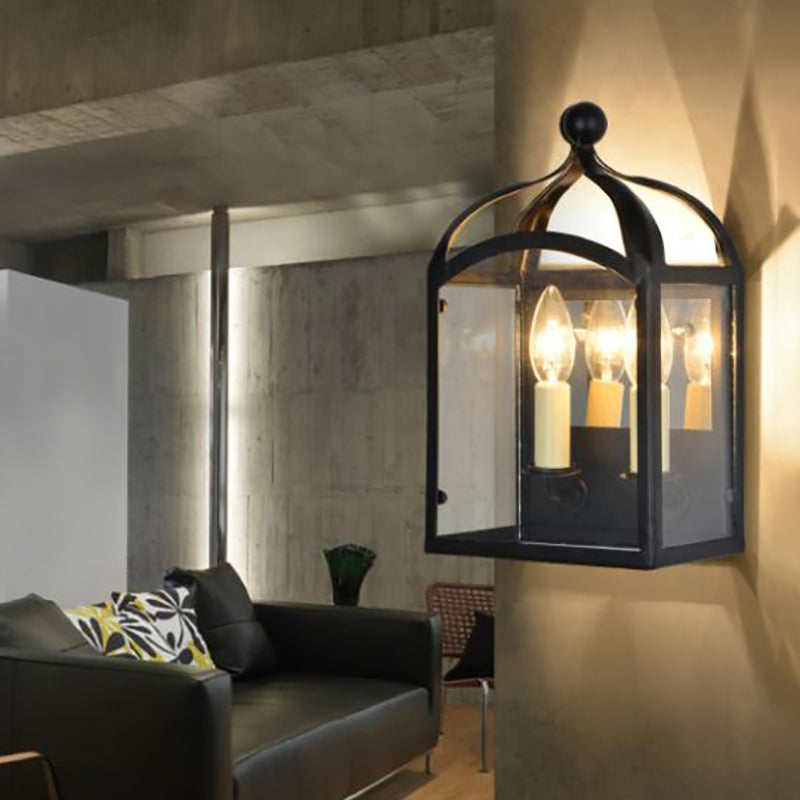 Old Brass Candle Wall Lamp with Metal Cage Shade 2 Lights Vintage Wall Light for Hallway