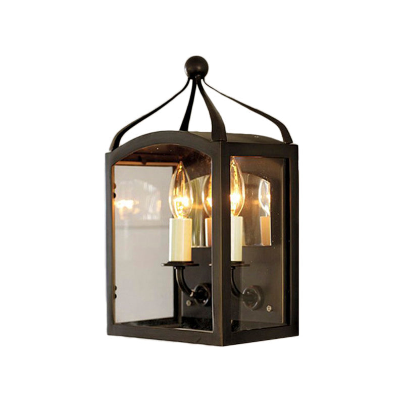 Old Brass Candle Wall Lamp with Metal Cage Shade 2 Lights Vintage Wall Light for Hallway