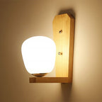 Milk Glass Mini Wall Mounted Lighting Nordic Style 1 Light Indoor Wall Light made of Wood for the Bedroom