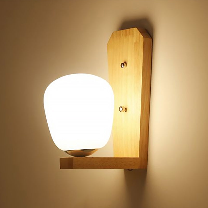 Milk Glass Mini Wall Mounted Lighting Nordic Style 1 Light Indoor Wall Light made of Wood for the Bedroom