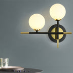 Milk glass orb wall light with cross design 2 lights modern black and brass wall light