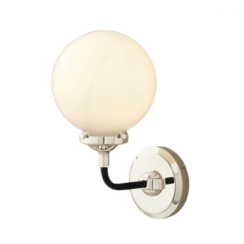 Modern Globe Shade Wall Lamp Fixture 1/2-Bulb Opal Glass Sconce Light in Antique Brass/Chrome