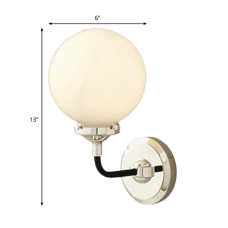Modern Globe Shade Wall Lamp Fixture 1/2-Bulb Opal Glass Sconce Light in Antique Brass/Chrome