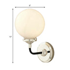 Modern Globe Shade Wall Lamp Fixture 1/2-Bulb Opal Glass Sconce Light in Antique Brass/Chrome