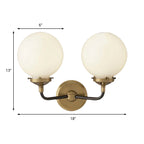 Modern Globe Shade Wall Lamp Fixture 1/2-Bulb Opal Glass Sconce Light in Antique Brass/Chrome