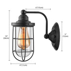 Industrial wire cage wall lighting 1/2-lamp clear glass wall lamp in black for stairs.